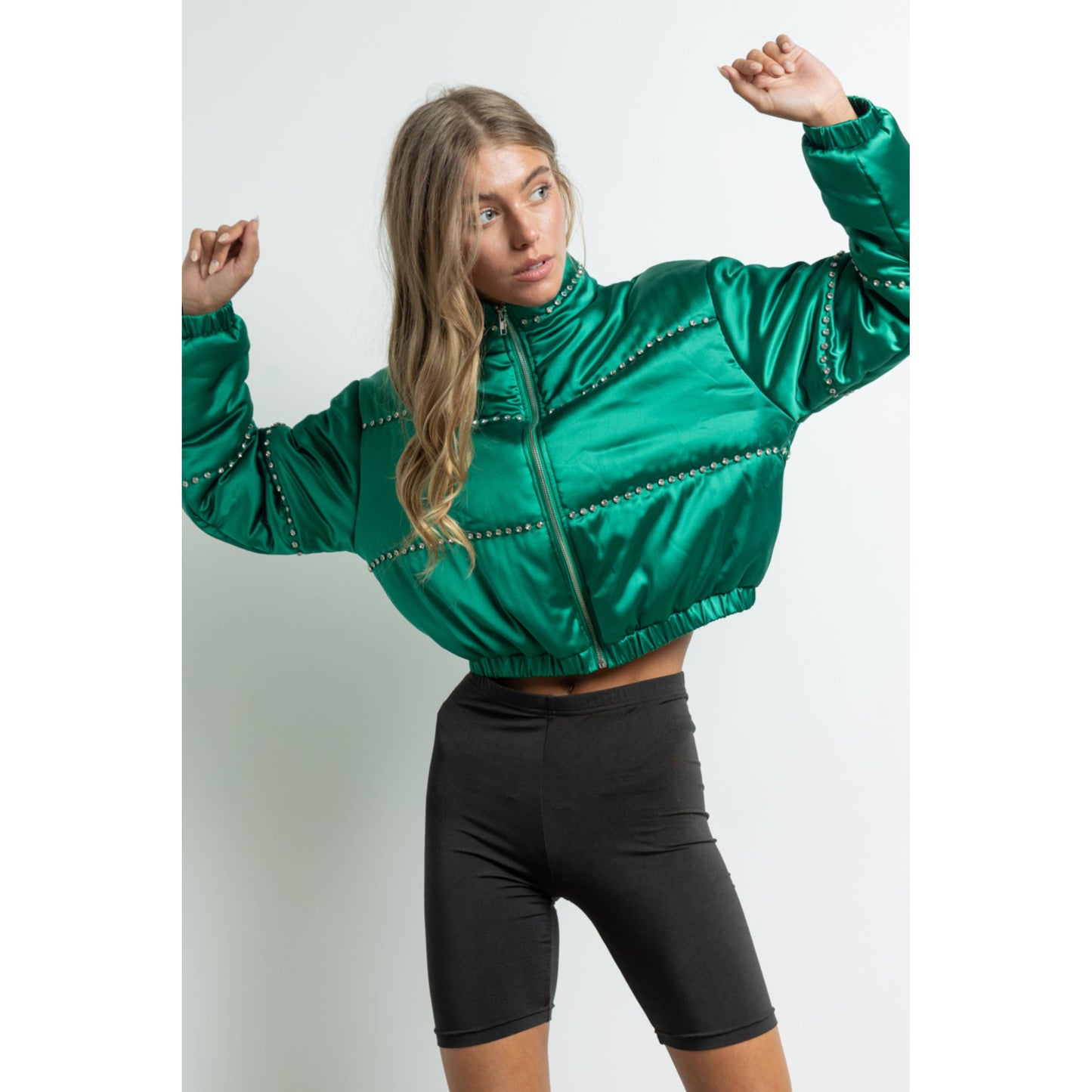 Satin Cropped Bomber Jacket