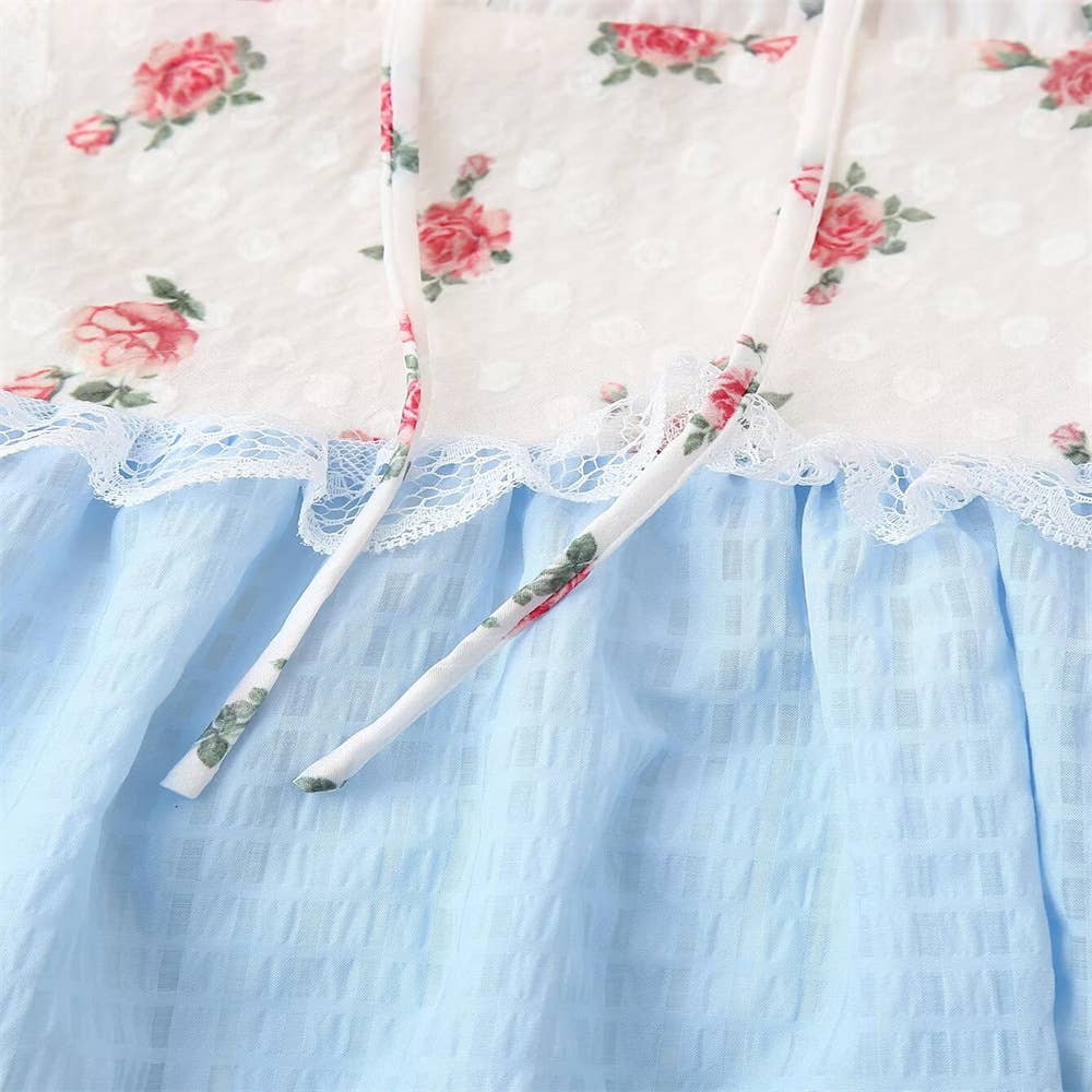 Floral sheer mesh lace patchwork halter maxi flare dress