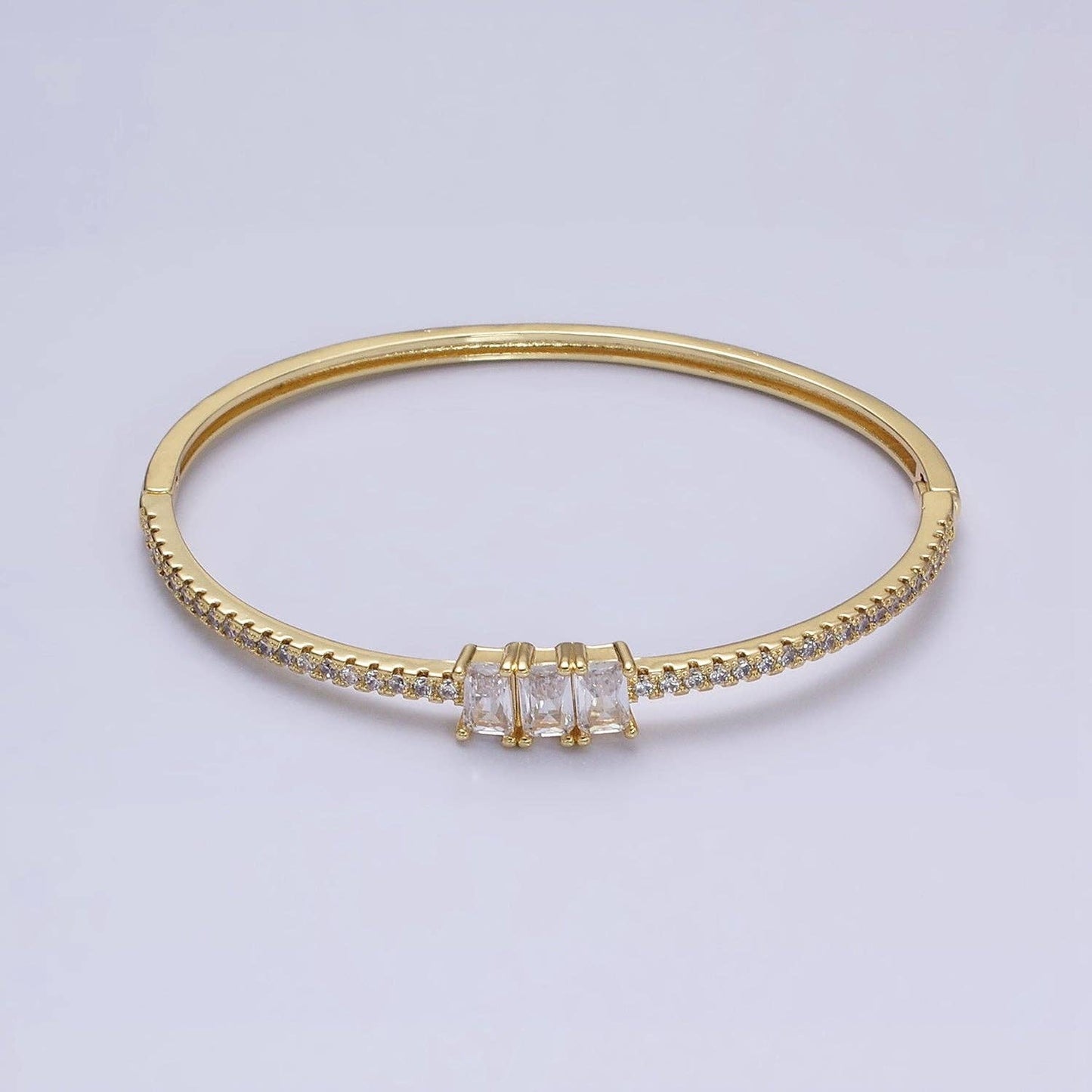 16K Gold Filled Triple Baguette CZ Stackable Bangle Bracelet
