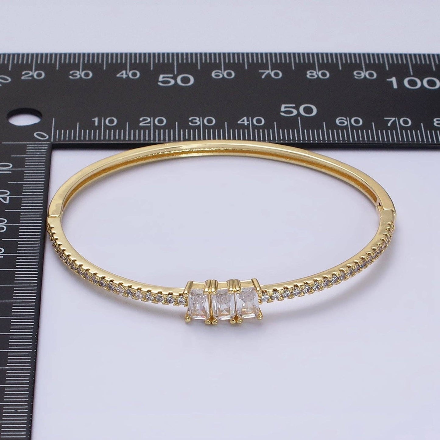 16K Gold Filled Triple Baguette CZ Stackable Bangle Bracelet