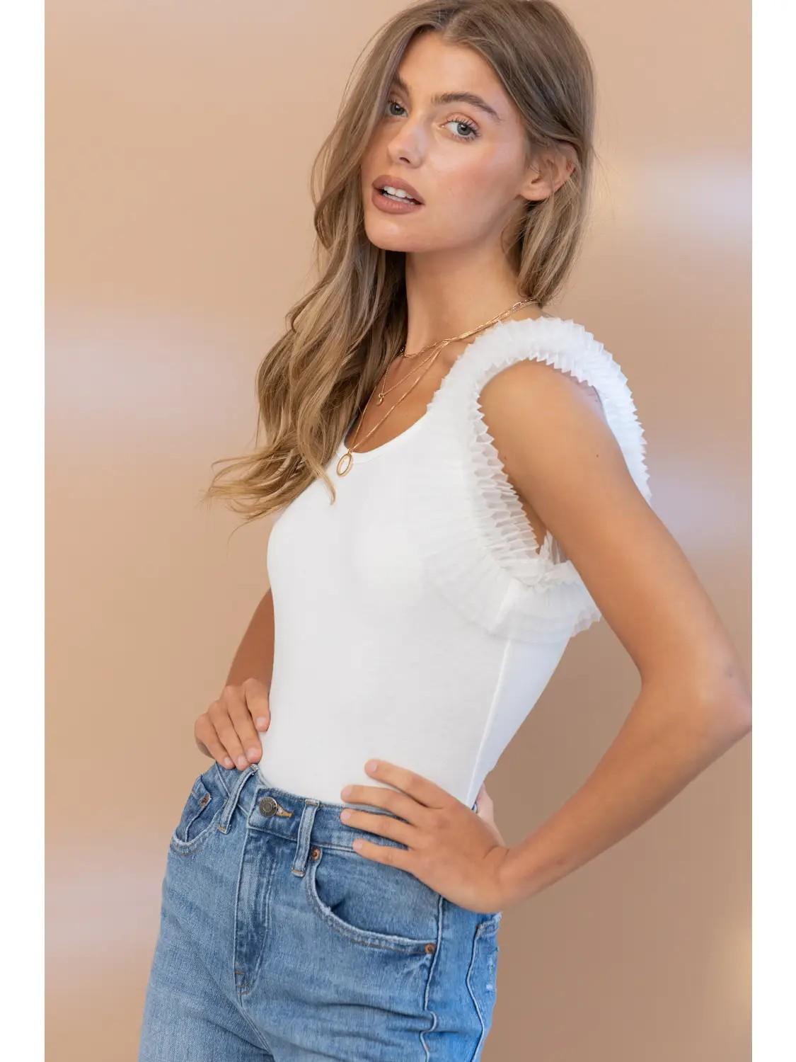Tulle Ruffle Sleeve Bodysuit