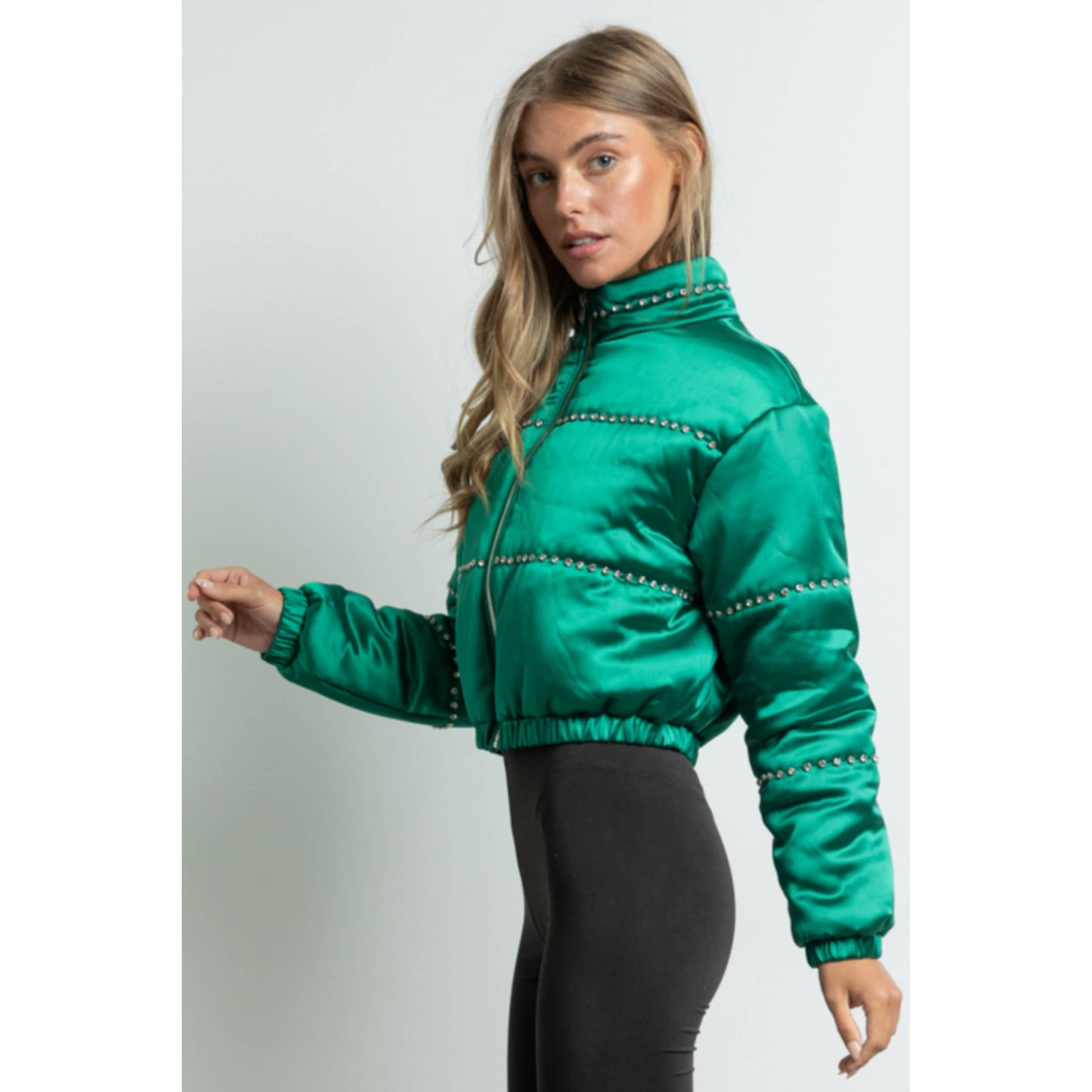 Satin Cropped Bomber Jacket