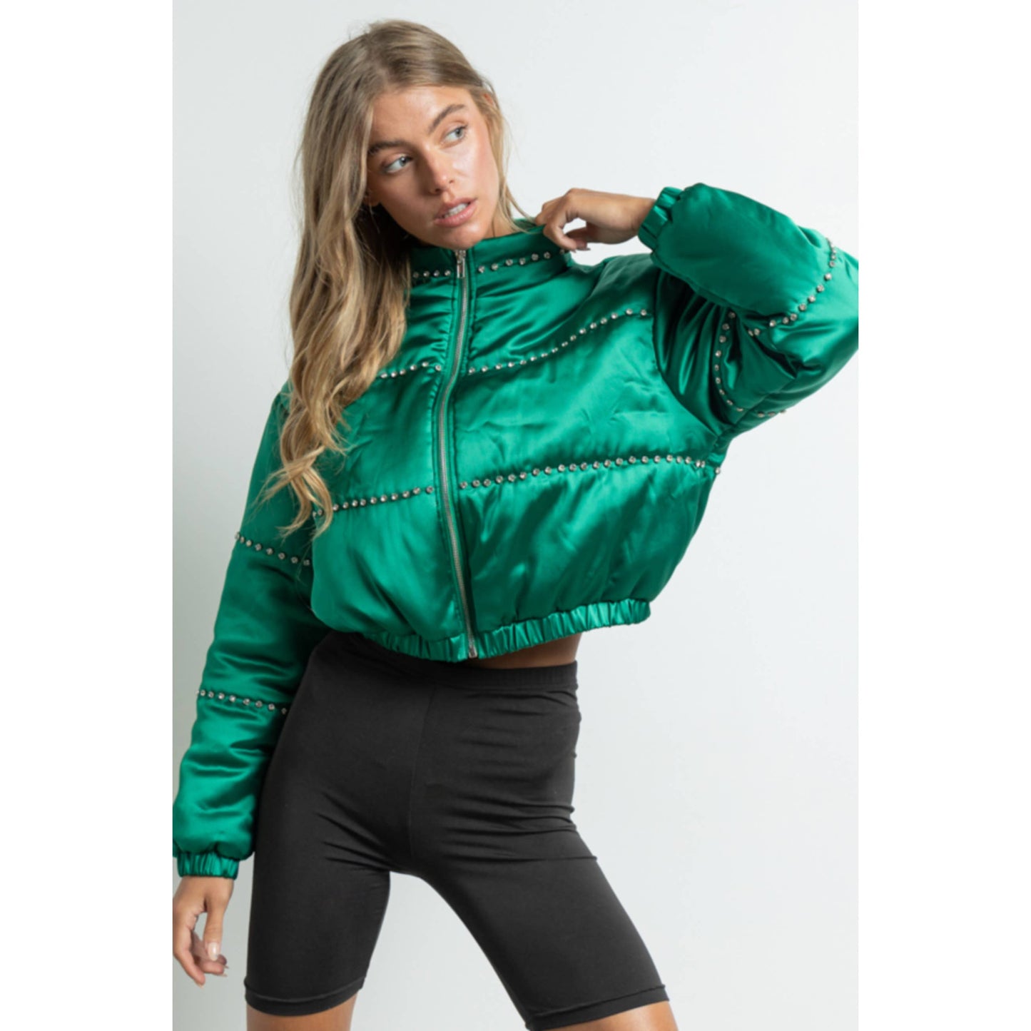 Satin Cropped Bomber Jacket