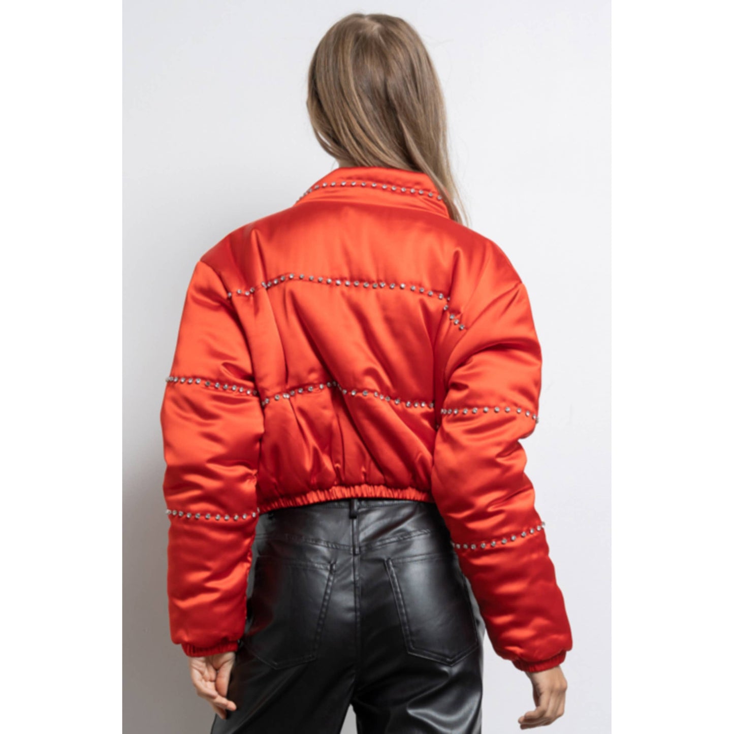 Satin Cropped Bomber Jacket