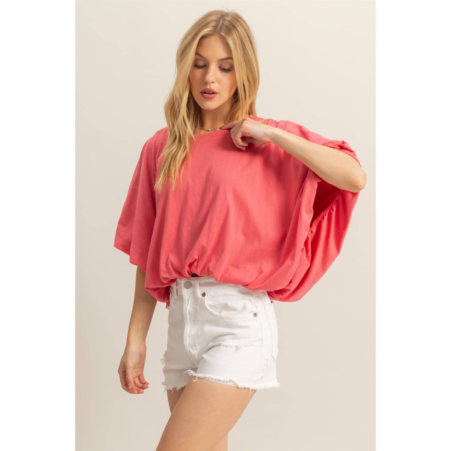 Short Sleeve Knit Bubble Hem Top