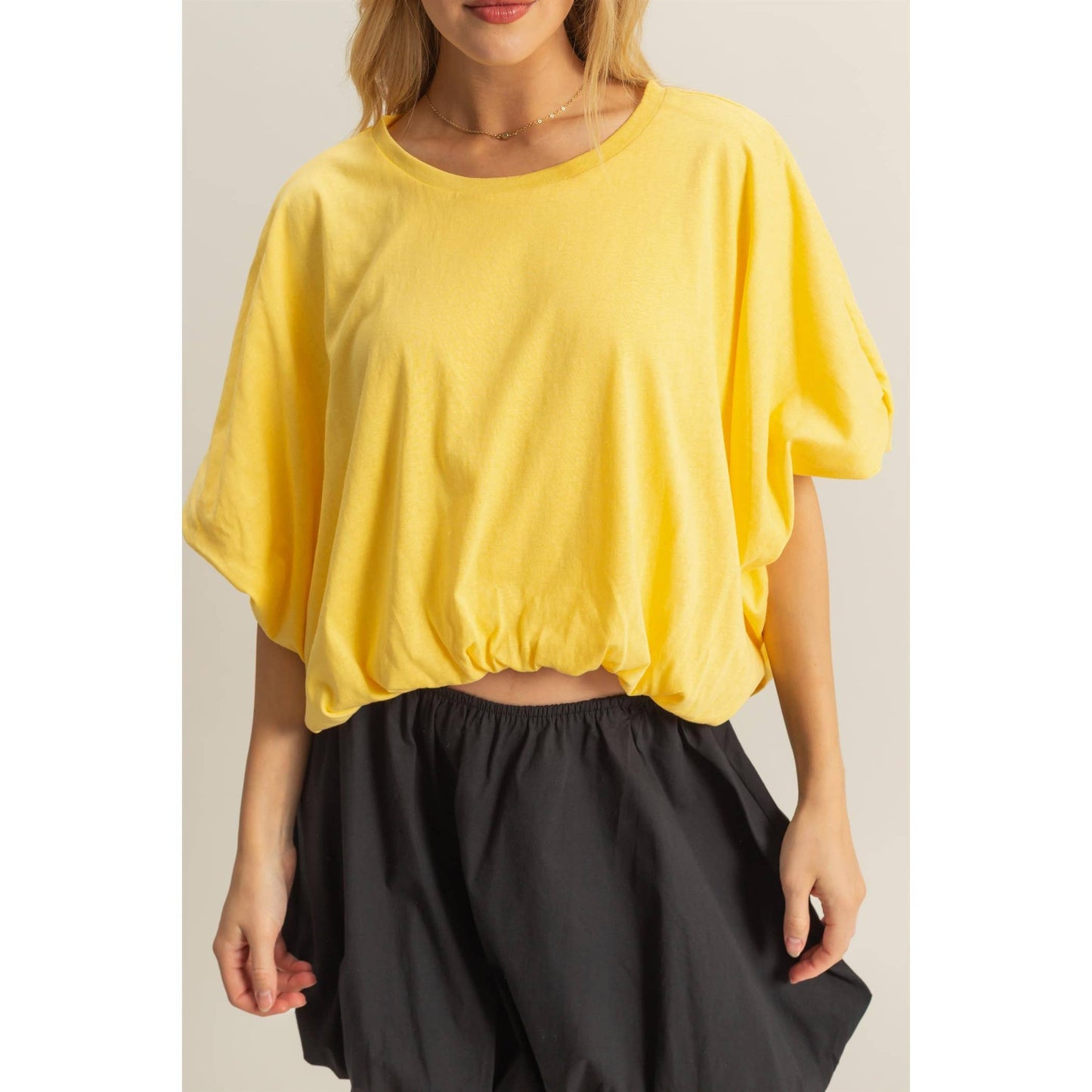 Short Sleeve Knit Bubble Hem Top