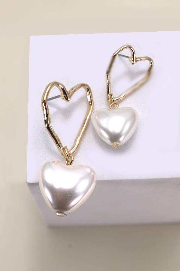 PEARL HEART DROP EARRINGS