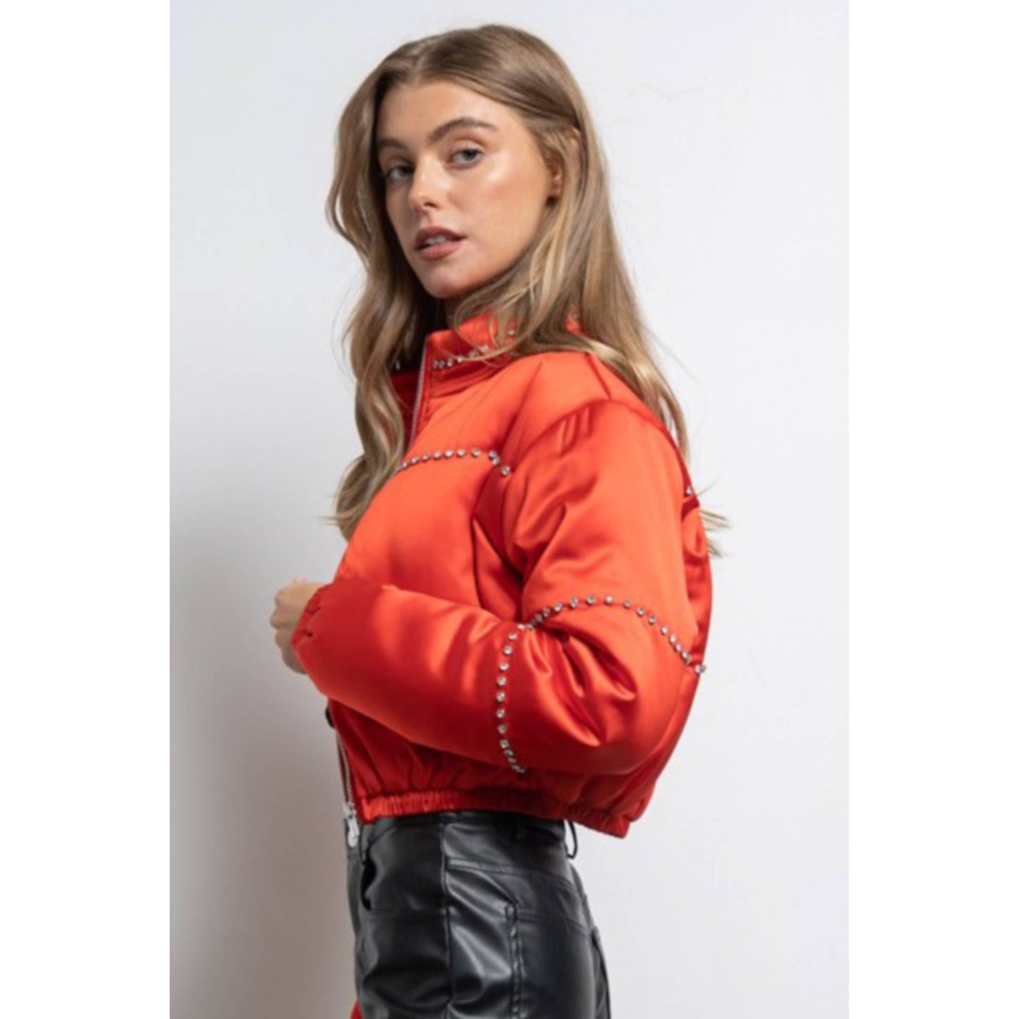 Satin Cropped Bomber Jacket