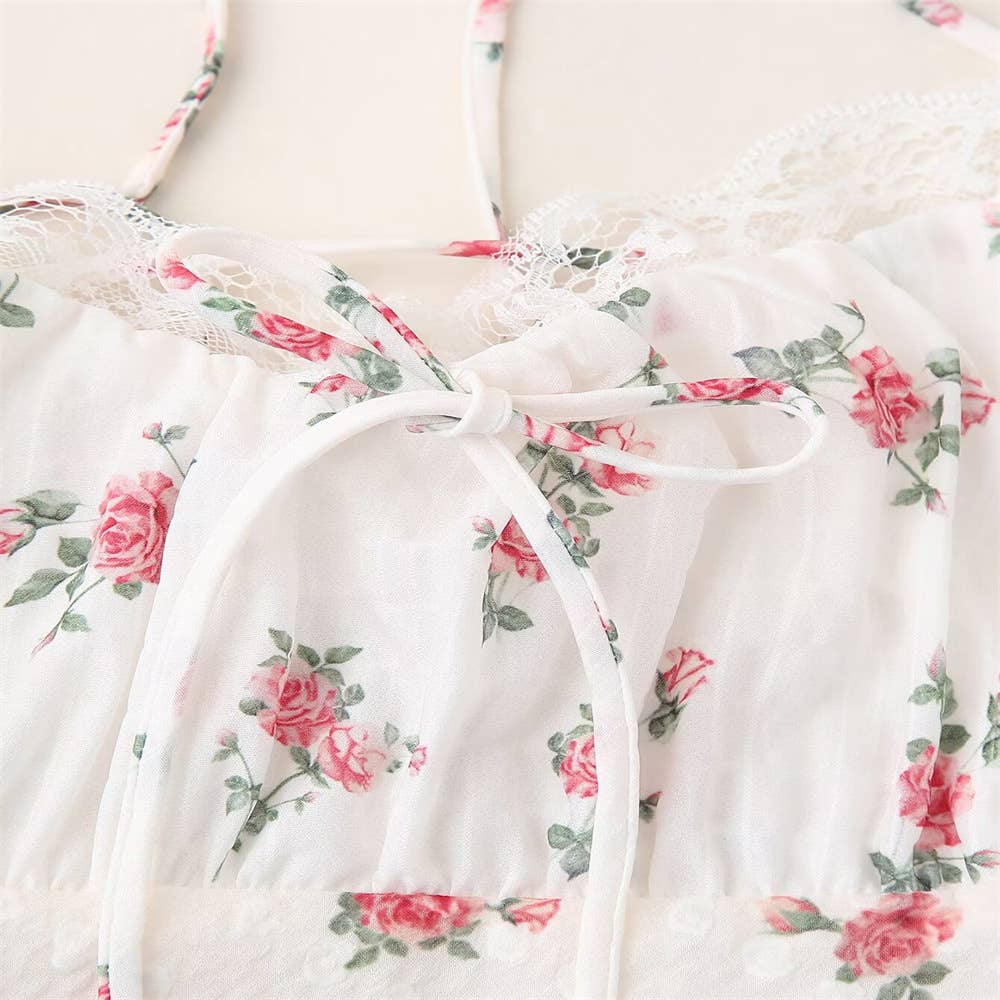 Floral sheer mesh lace patchwork halter maxi flare dress