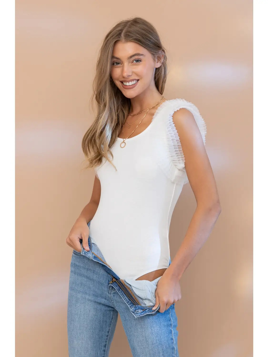 Tulle Ruffle Sleeve Bodysuit