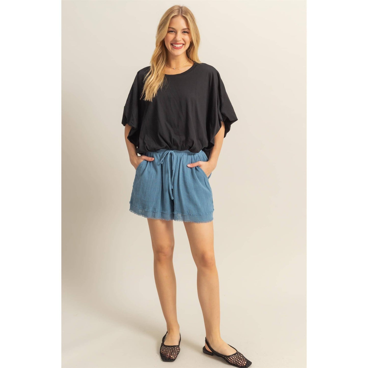 Short Sleeve Knit Bubble Hem Top