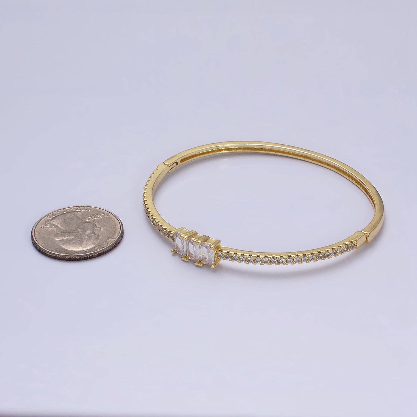 16K Gold Filled Triple Baguette CZ Stackable Bangle Bracelet