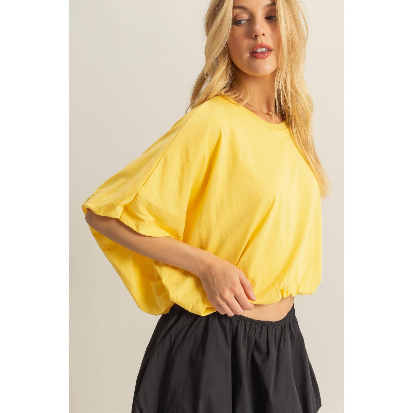 Short Sleeve Knit Bubble Hem Top