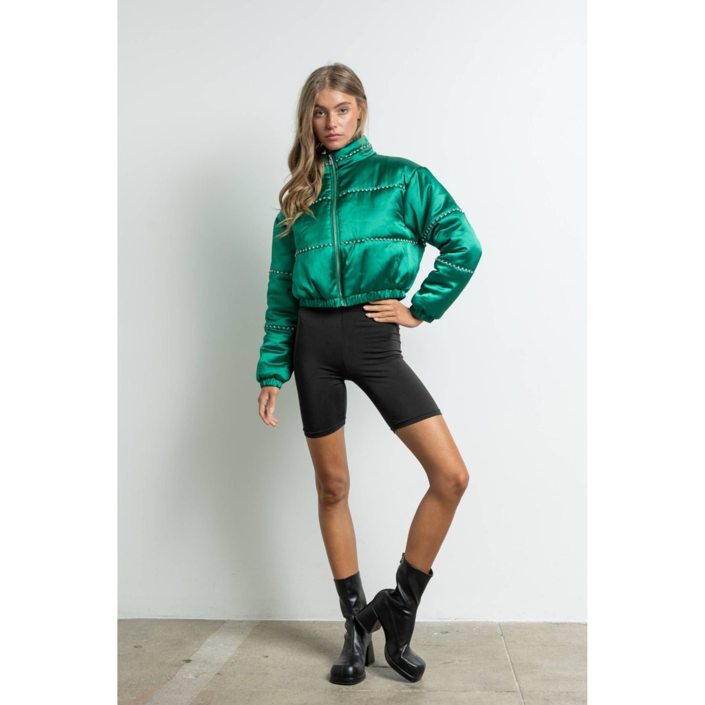 Satin Cropped Bomber Jacket