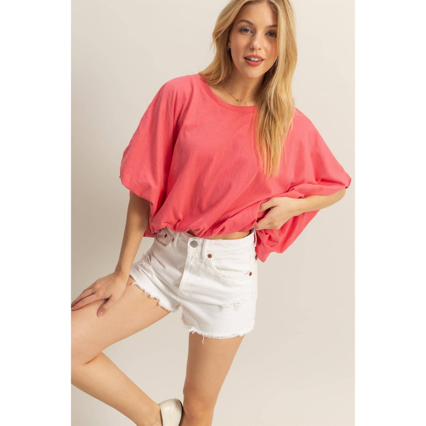Short Sleeve Knit Bubble Hem Top
