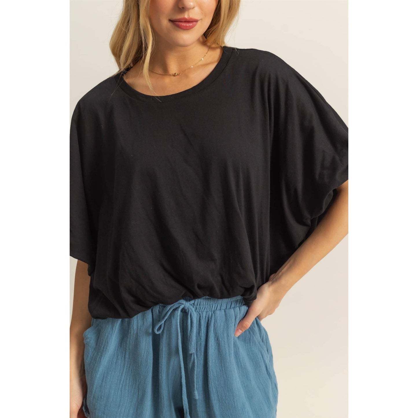 Short Sleeve Knit Bubble Hem Top