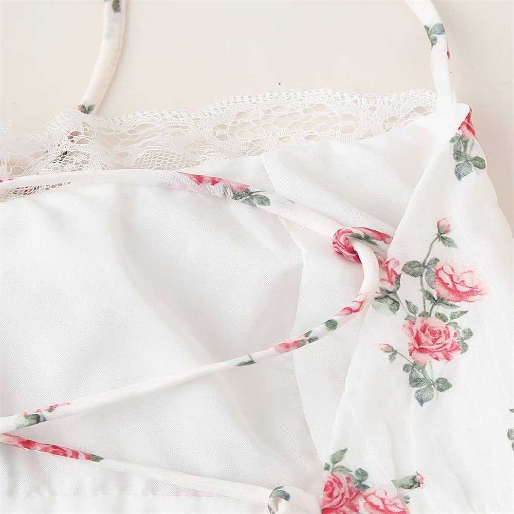 Floral sheer mesh lace patchwork halter maxi flare dress