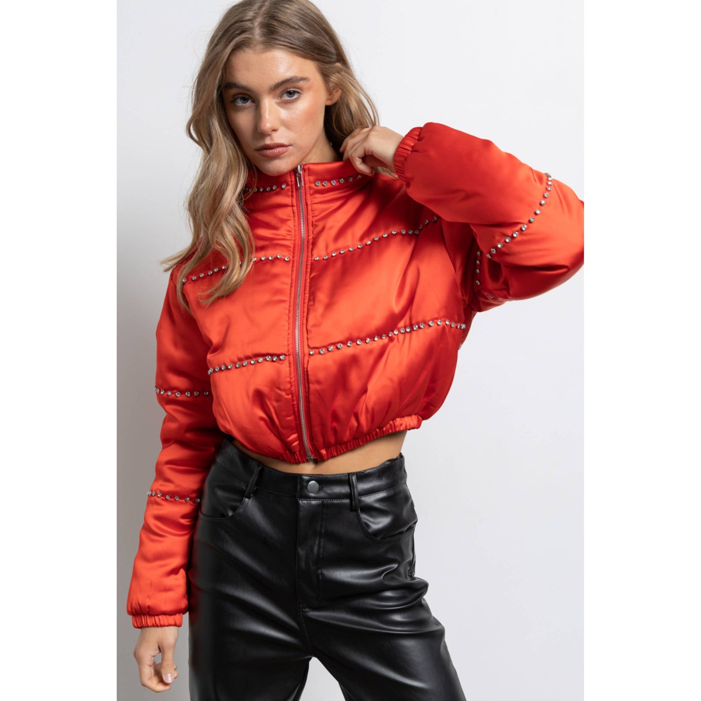 Satin Cropped Bomber Jacket