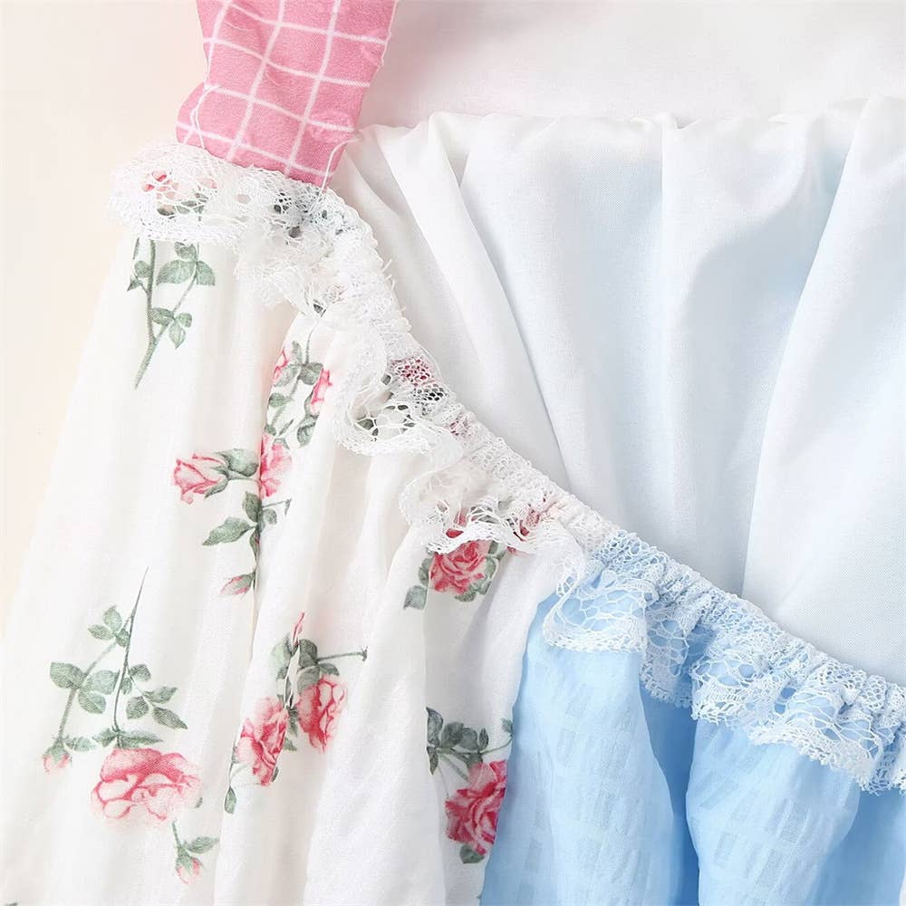 Floral sheer mesh lace patchwork halter maxi flare dress