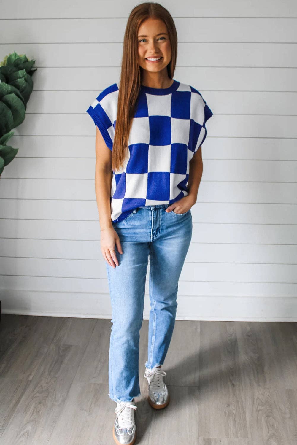 Dark Blue Cherckerboard Sweater Vest