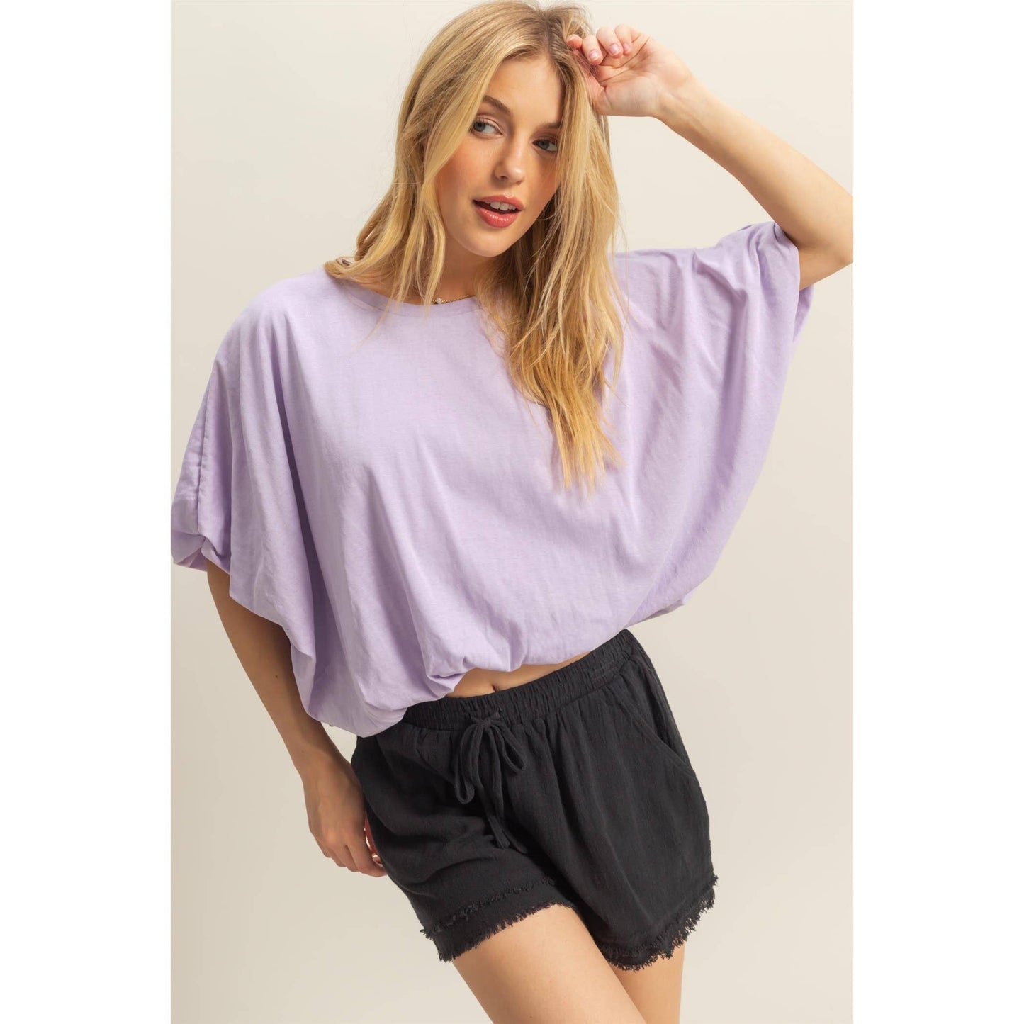 Short Sleeve Knit Bubble Hem Top