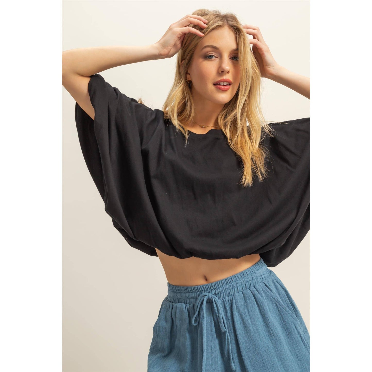 Short Sleeve Knit Bubble Hem Top