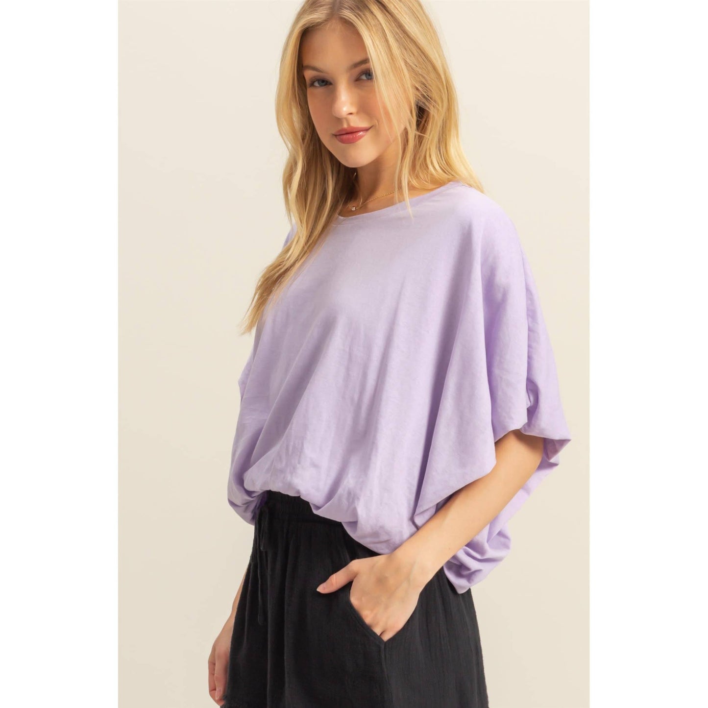 Short Sleeve Knit Bubble Hem Top