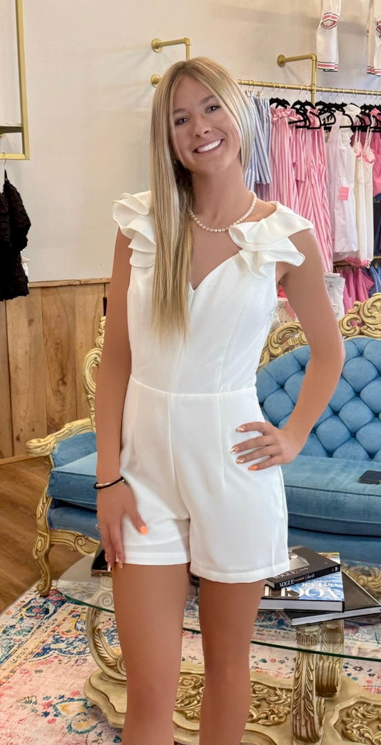 Ruffle V- Neck Romper