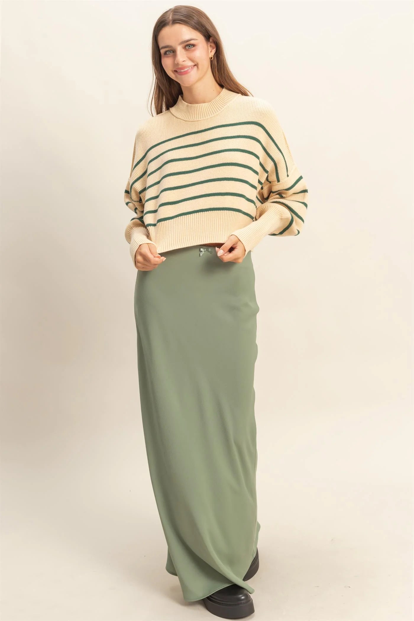 Green Stripped Mock Neck
