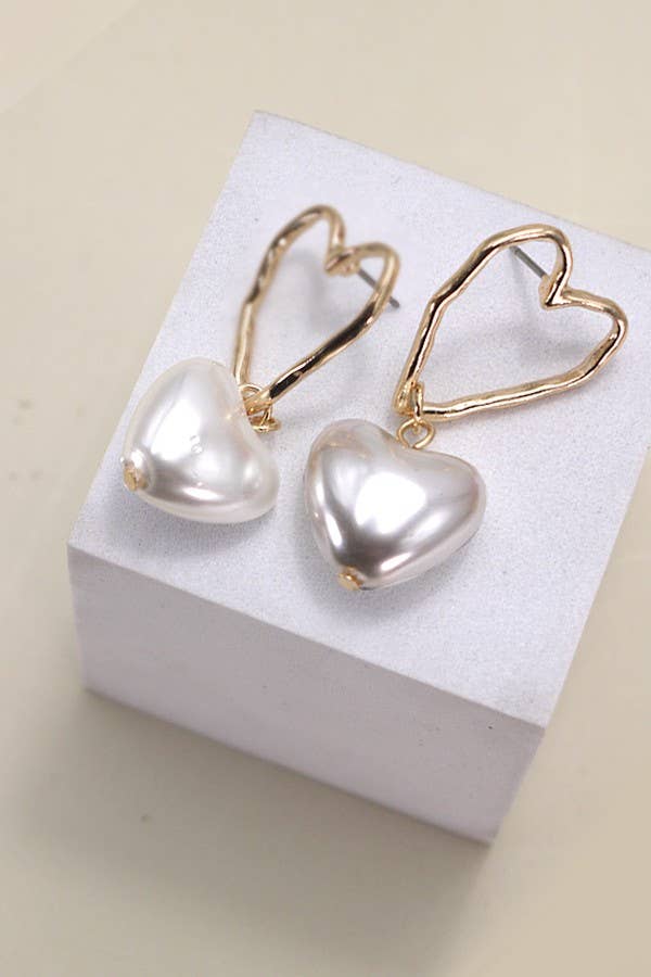 PEARL HEART DROP EARRINGS