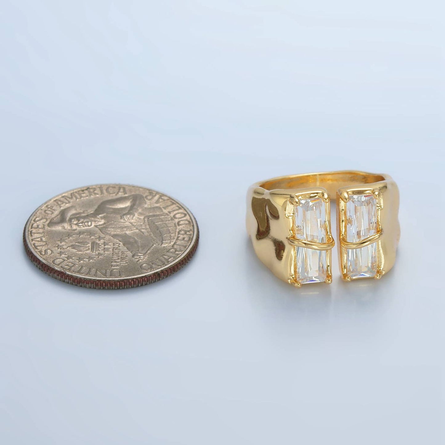24K Gold Filled Double Baguette CZ Signet Wrap Ring | U330
