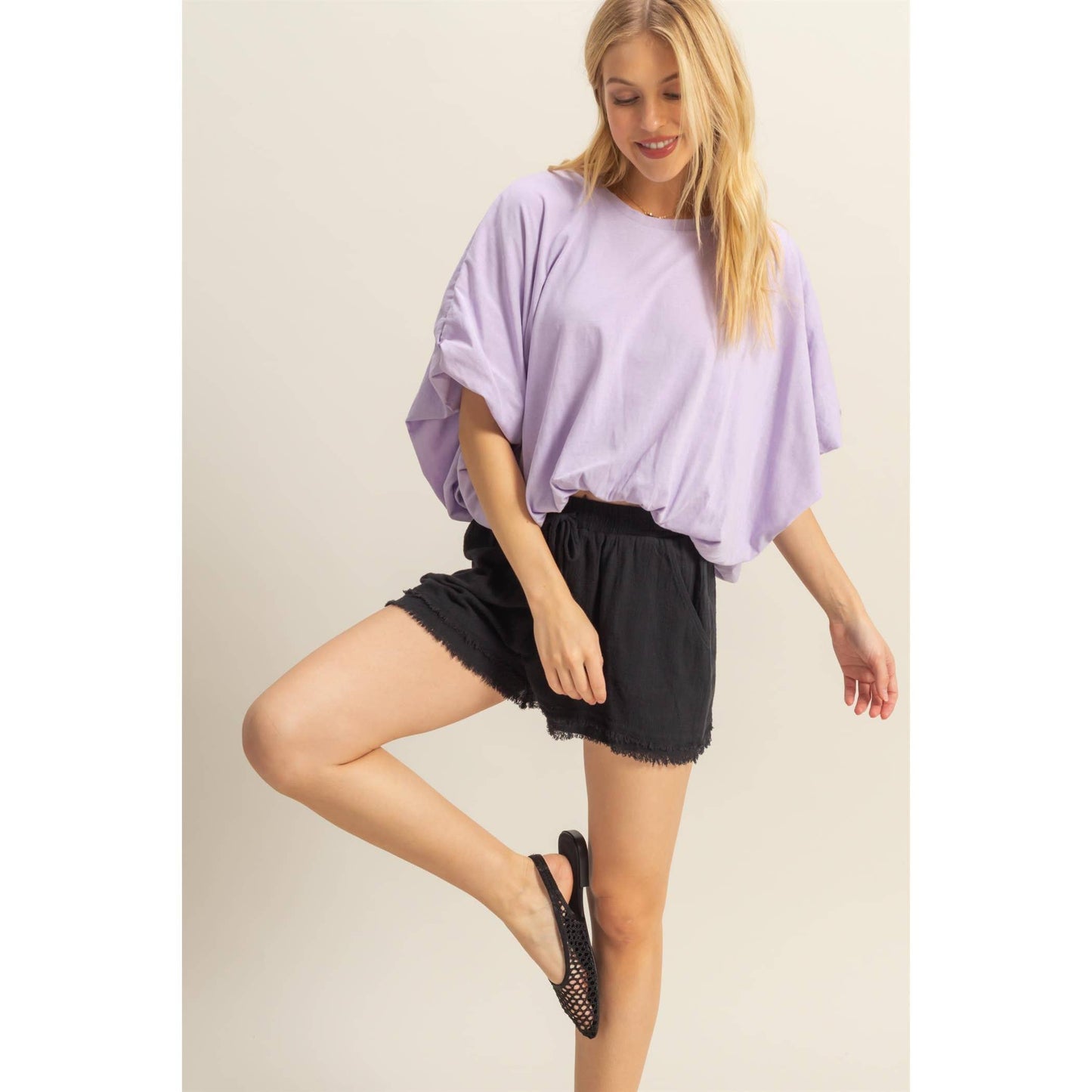 Short Sleeve Knit Bubble Hem Top