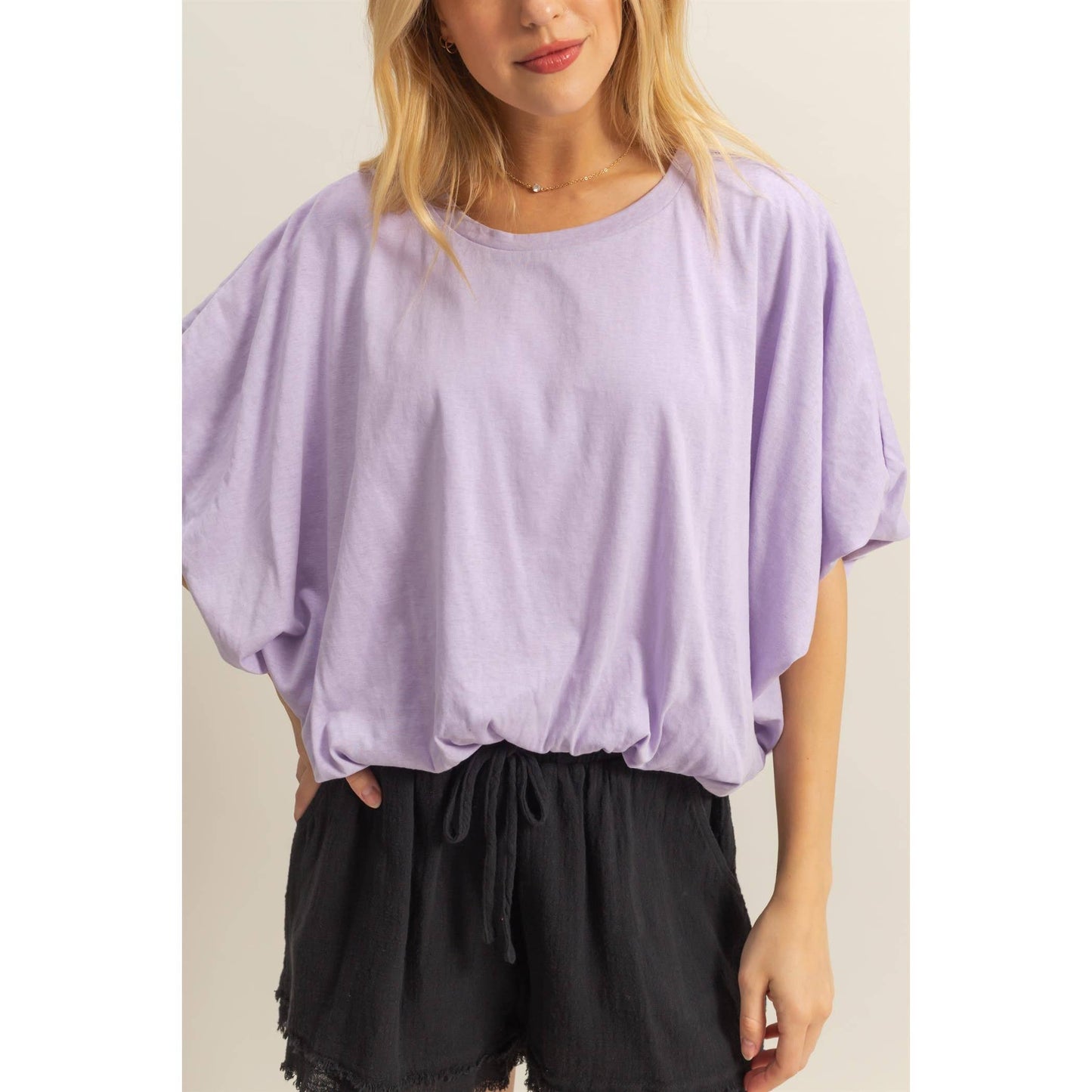 Short Sleeve Knit Bubble Hem Top