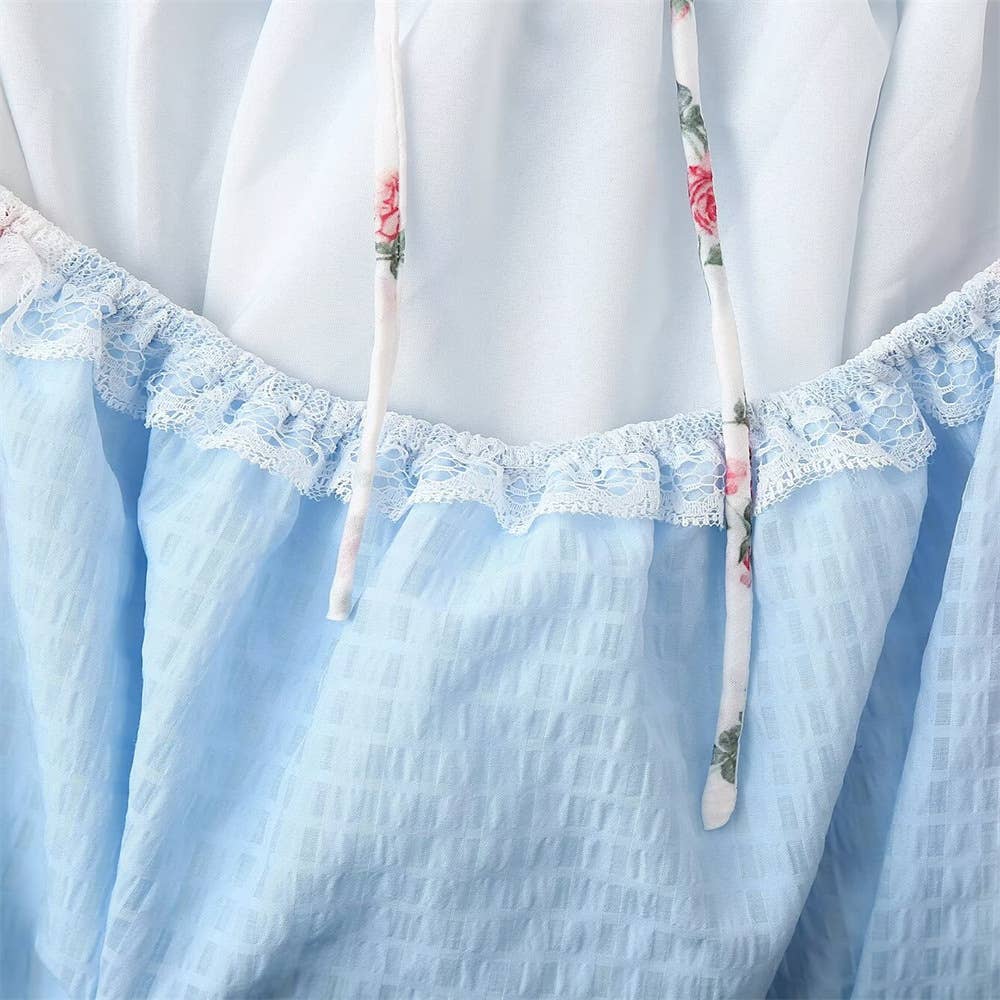 Floral sheer mesh lace patchwork halter maxi flare dress