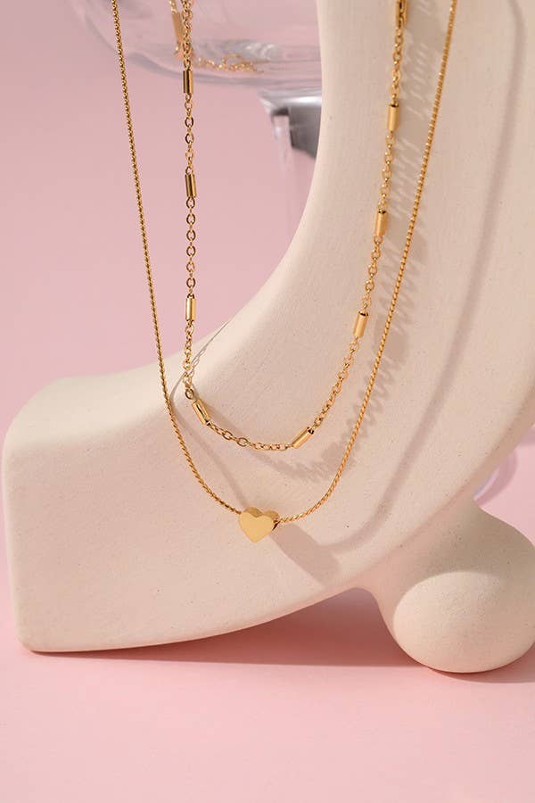 TITANIUM STEEL NON-TARNISH LAYERED HEART NECKLACE