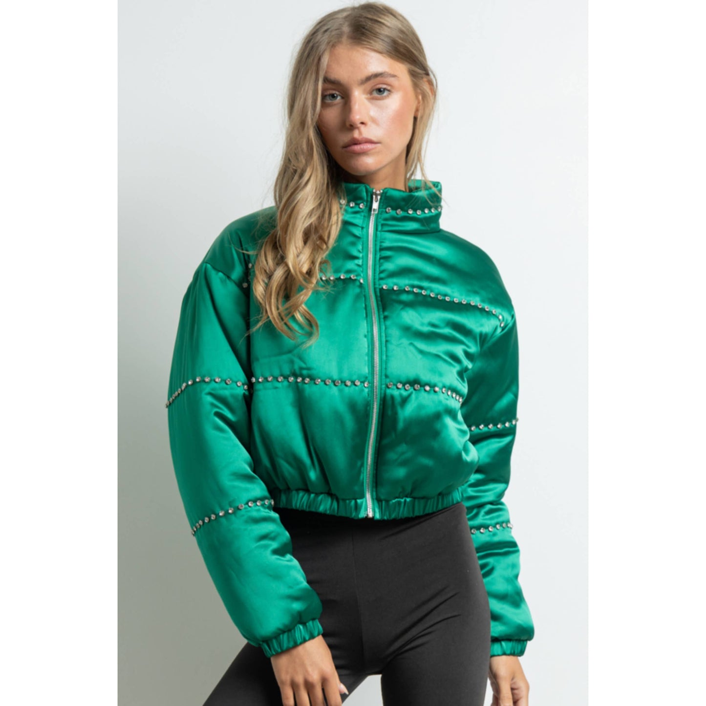 Satin Cropped Bomber Jacket