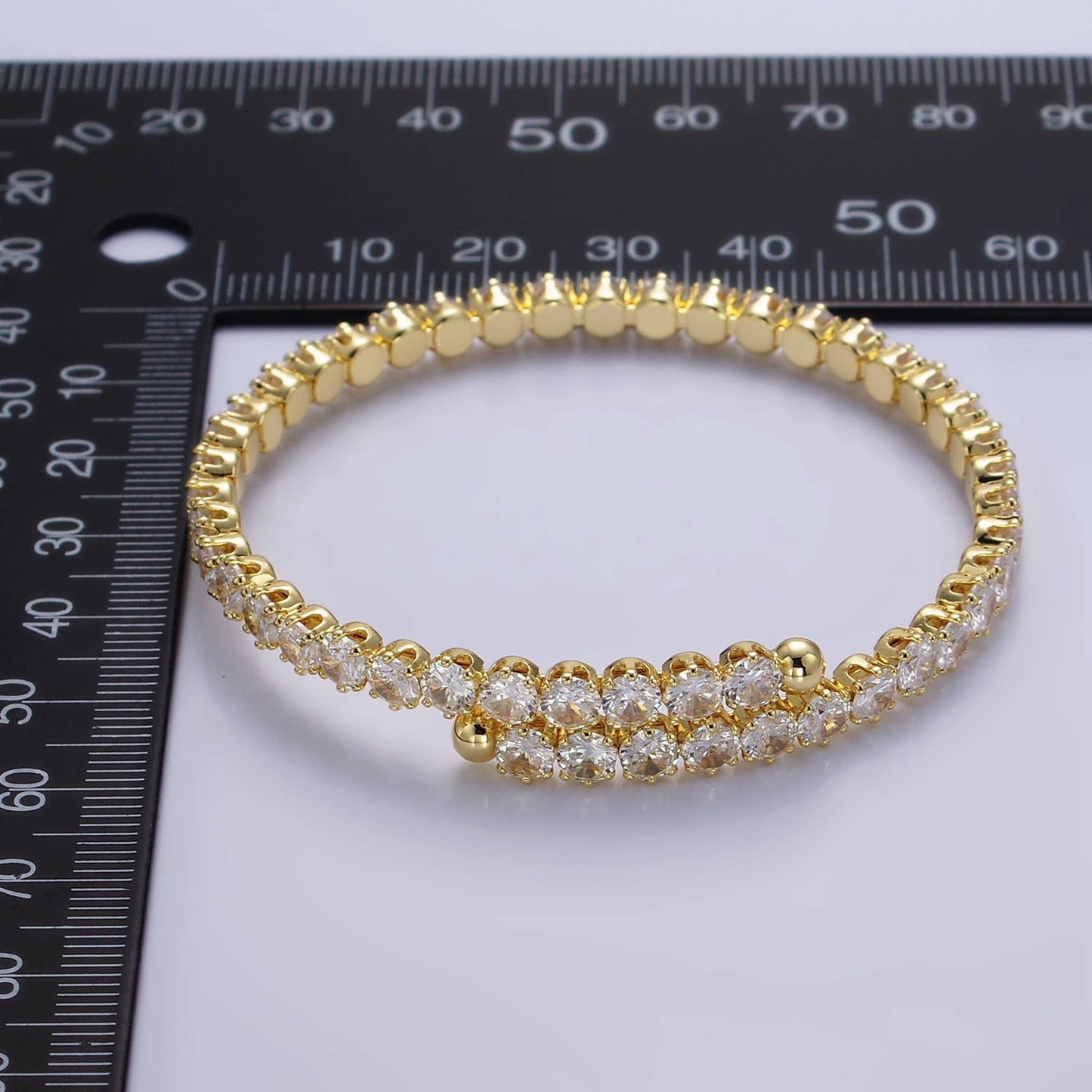 24K Gold Filled Clear CZ Bangle Cuff Bracelet | WA-2535