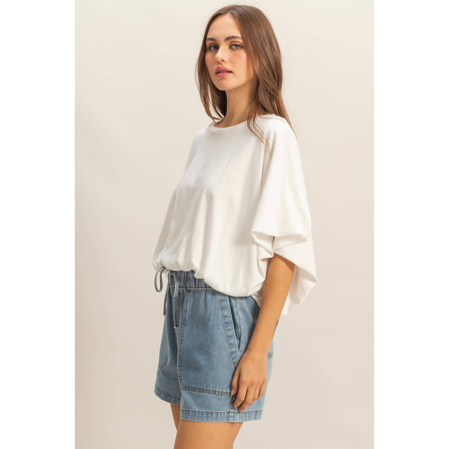 Short Sleeve Knit Bubble Hem Top