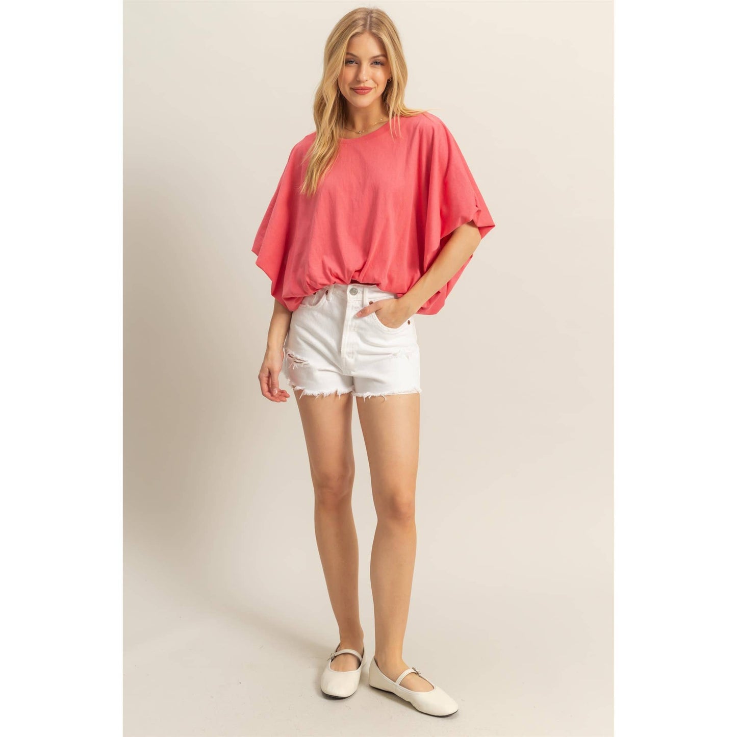 Short Sleeve Knit Bubble Hem Top