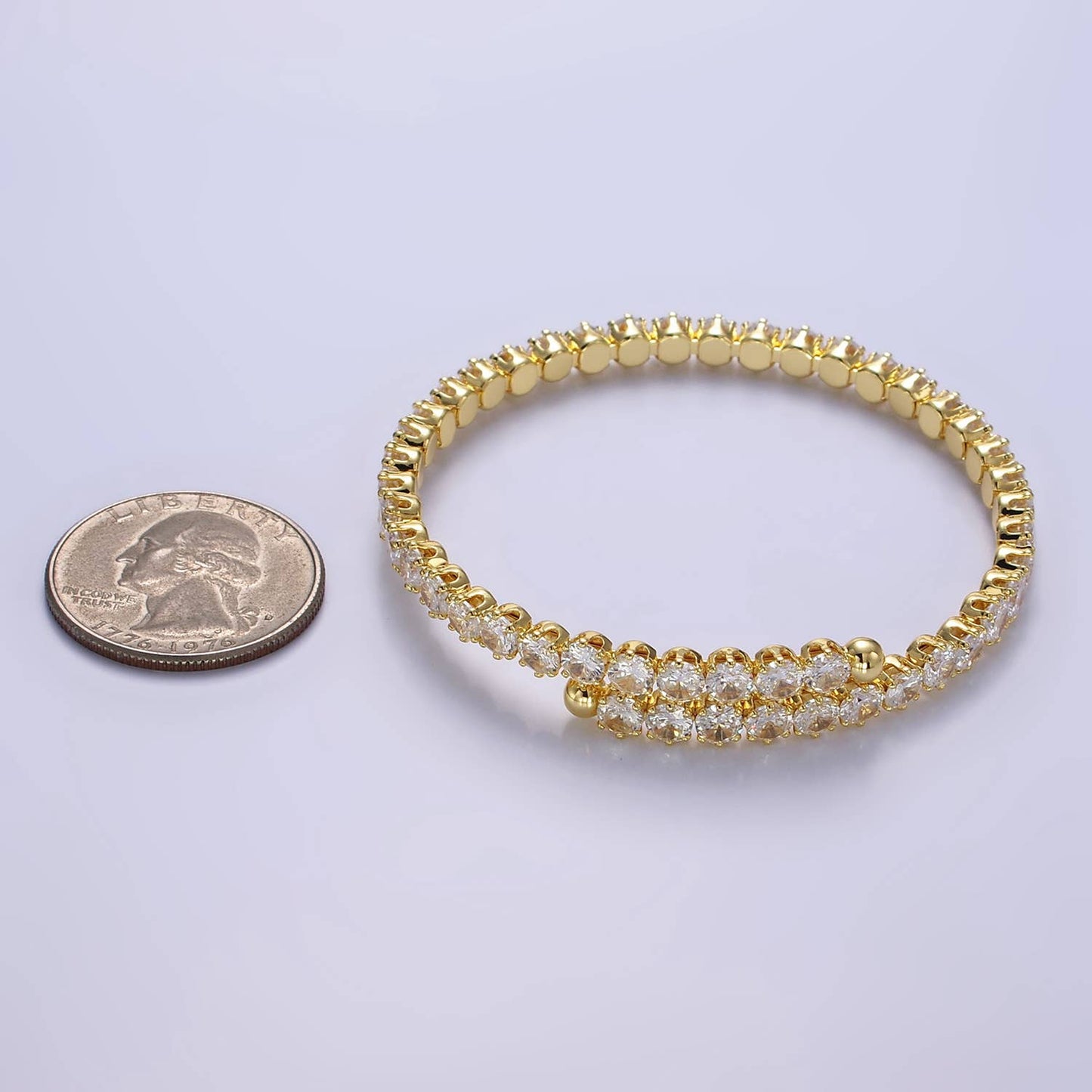 24K Gold Filled Clear CZ Bangle Cuff Bracelet | WA-2535