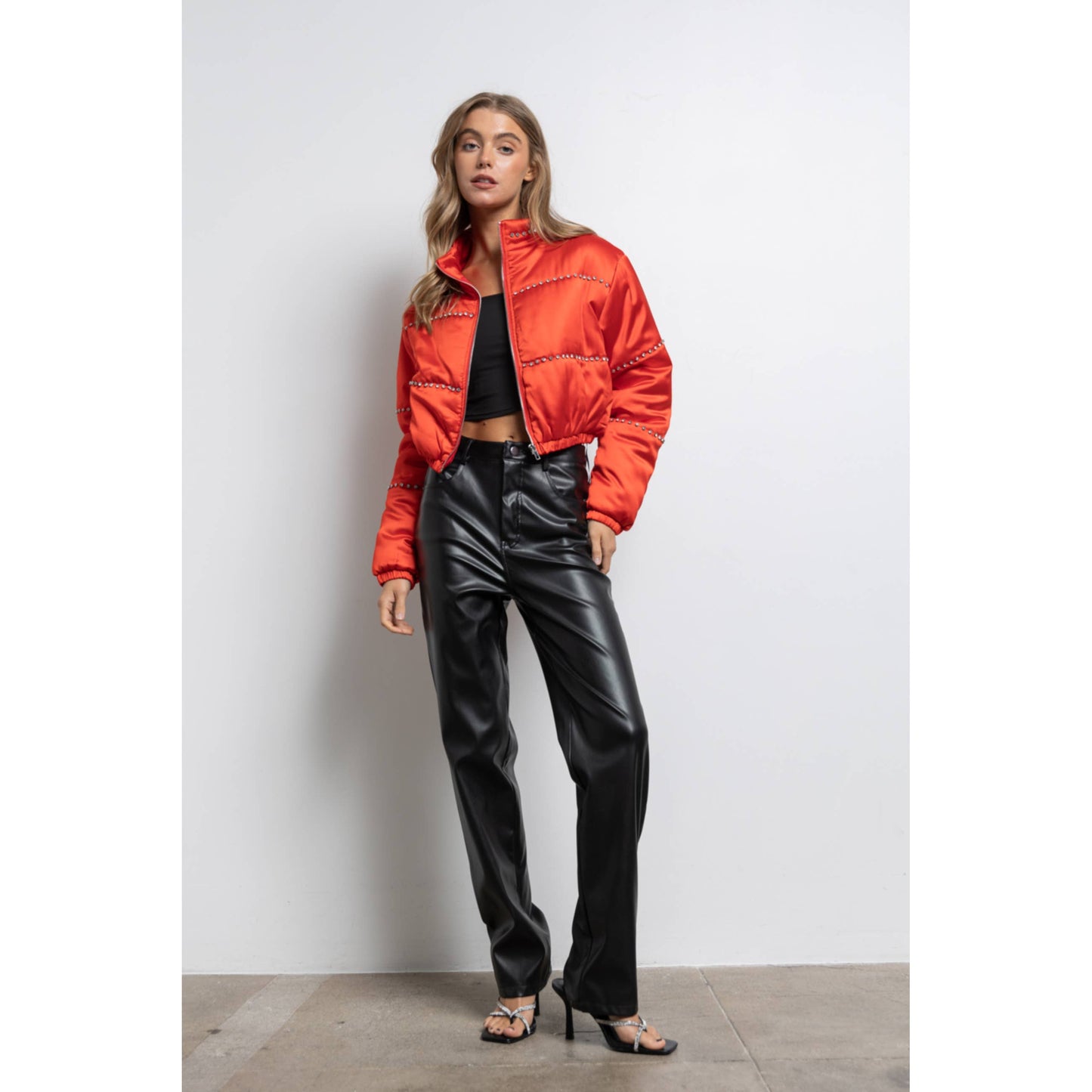 Satin Cropped Bomber Jacket