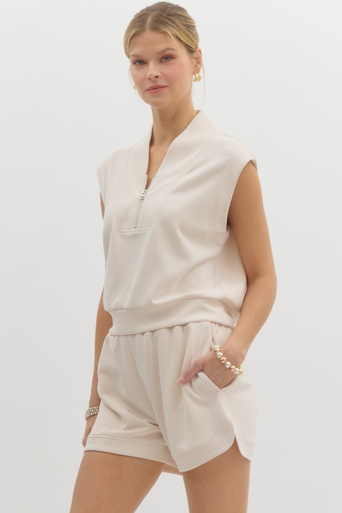 Cap Sleeve Zip Top