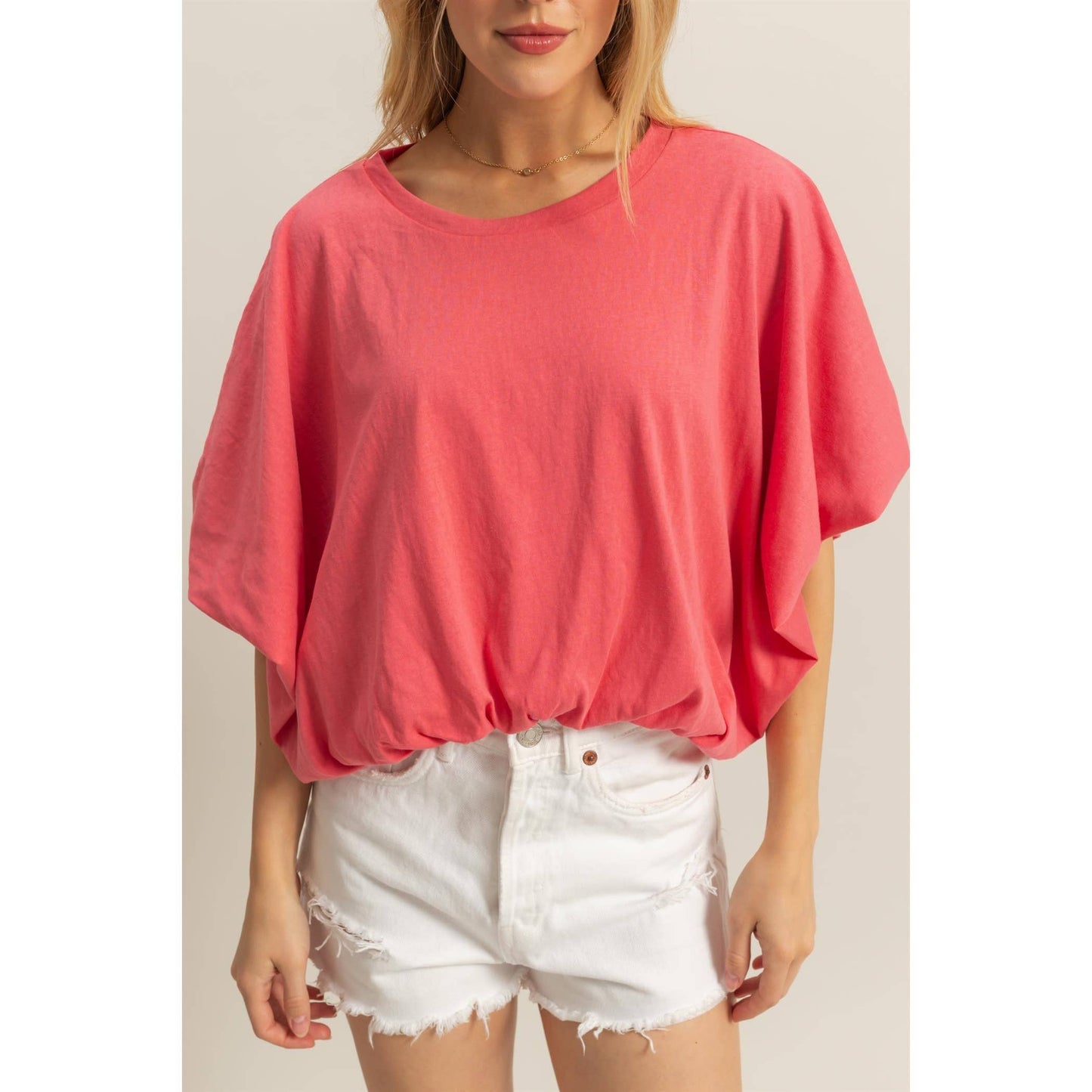 Short Sleeve Knit Bubble Hem Top