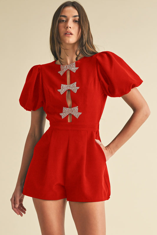 Red Jewel Bow Romper