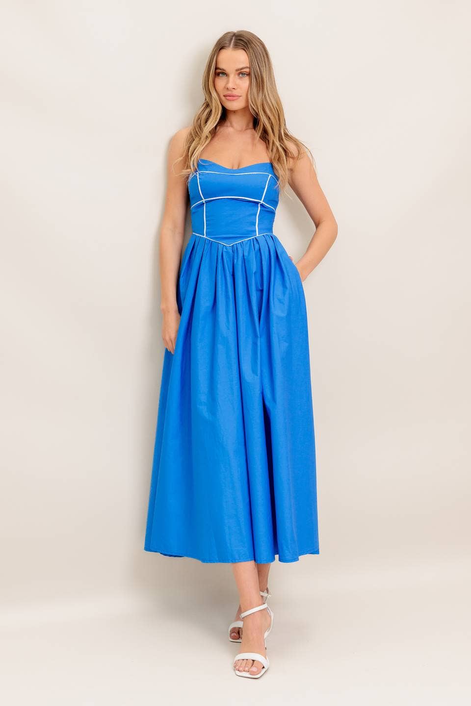 woven blue midi dress