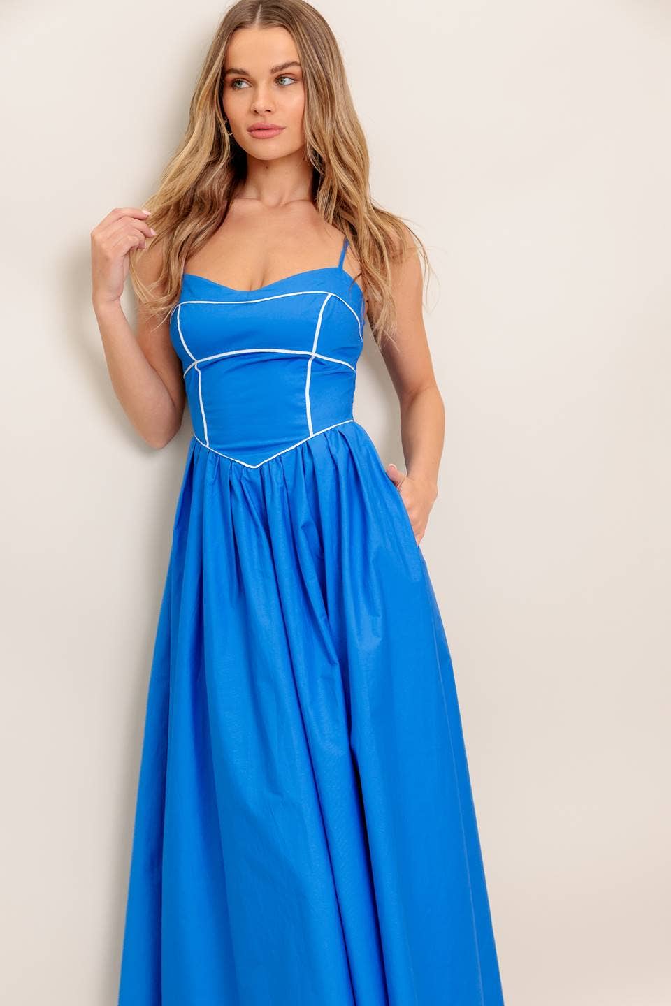 woven blue midi dress