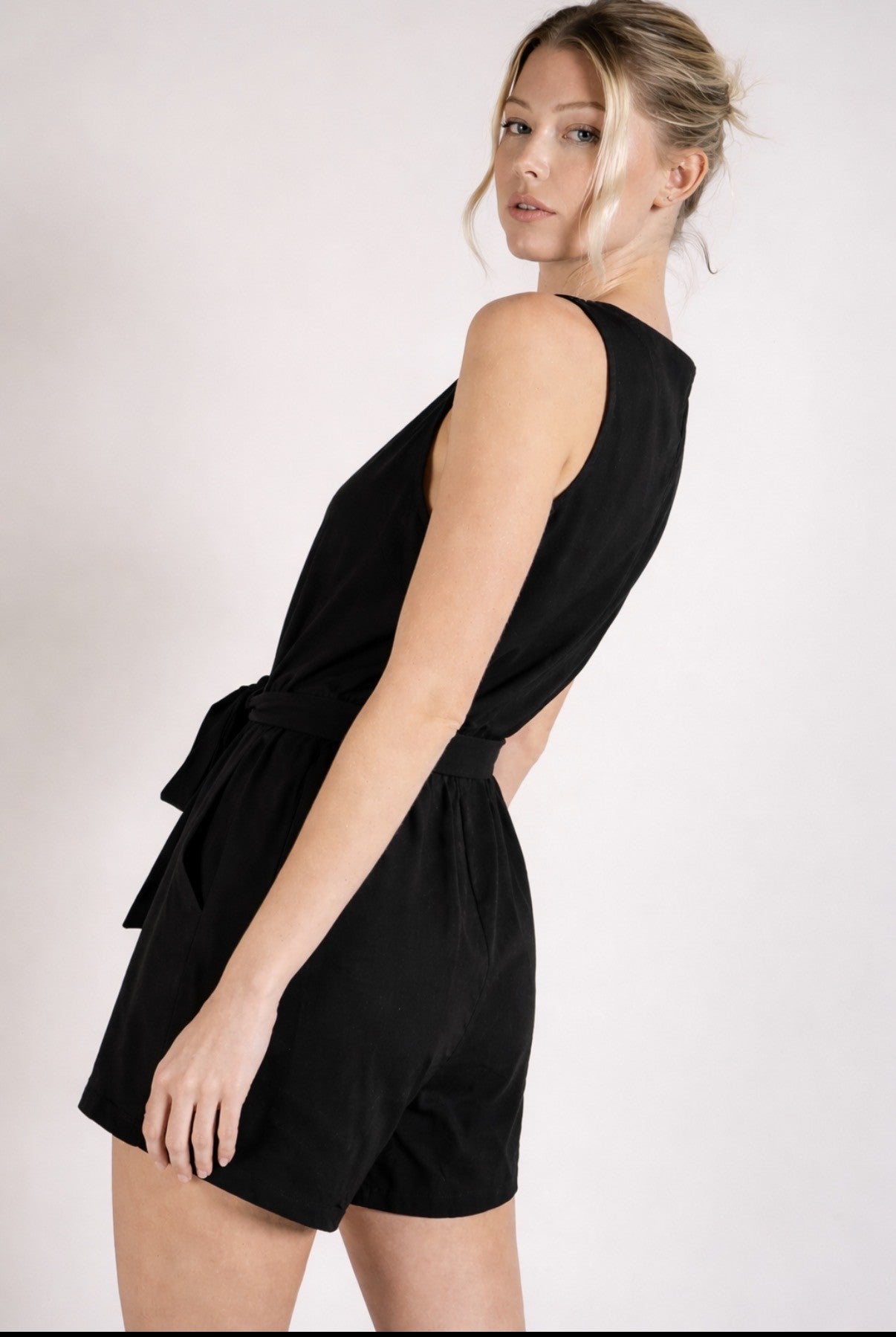 Black V-Neck Button Romper