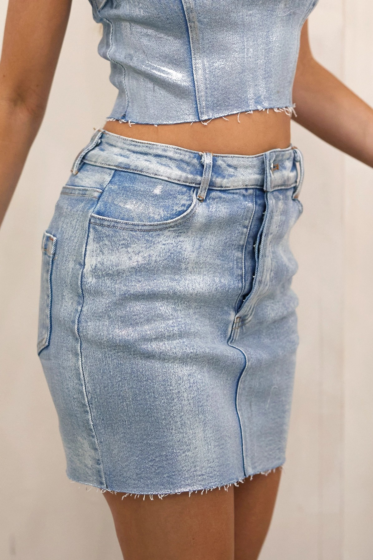 Metallic Denim Skirt