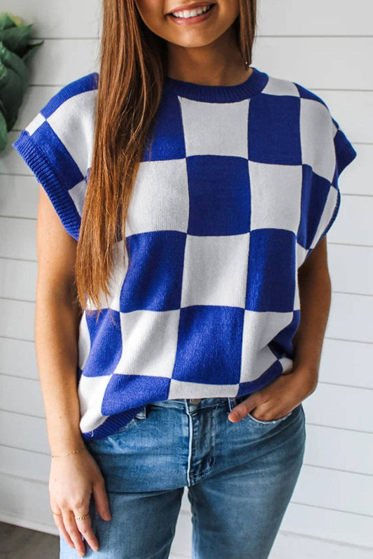 Dark Blue Cherckerboard Sweater Vest