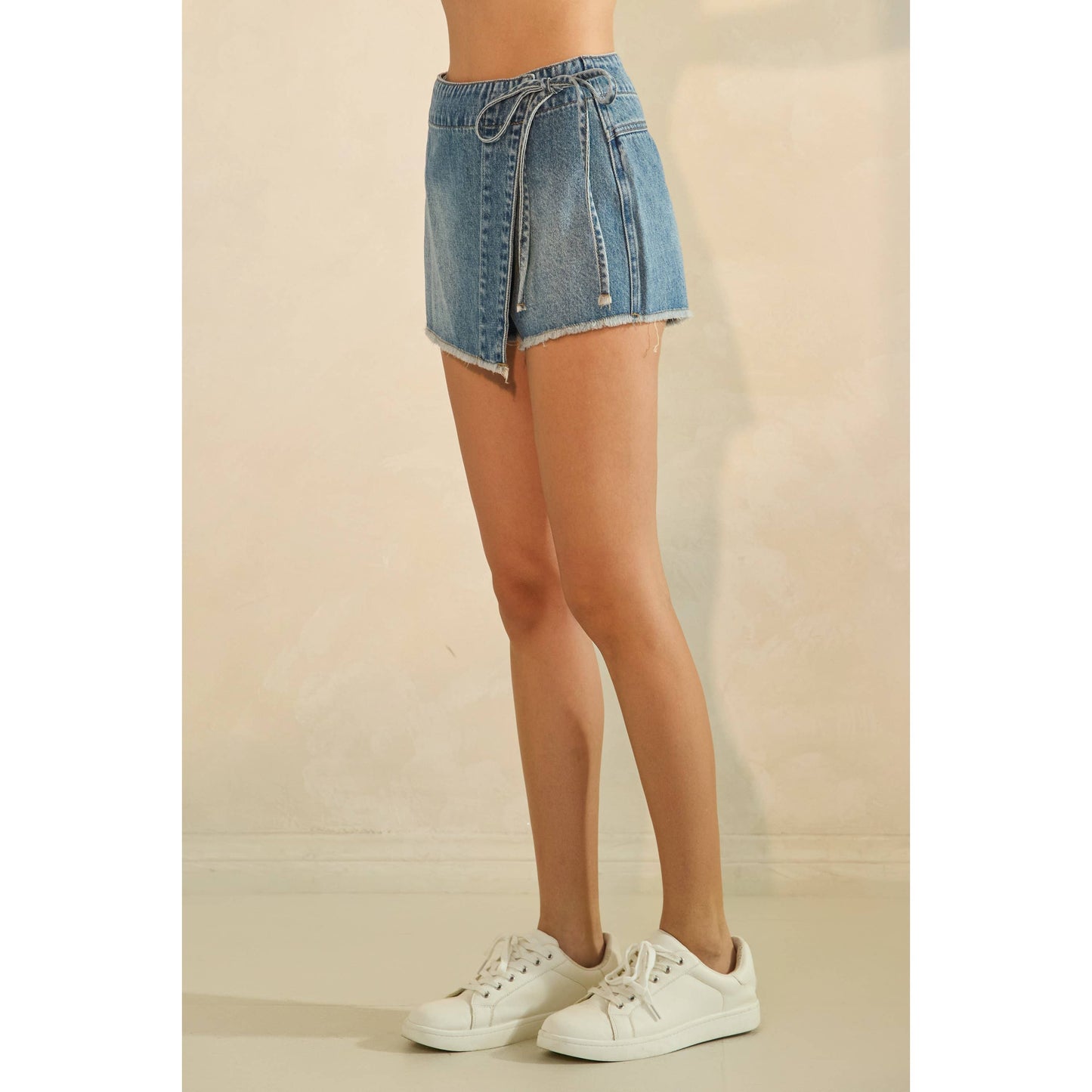Tie Front Denim Mini Skort